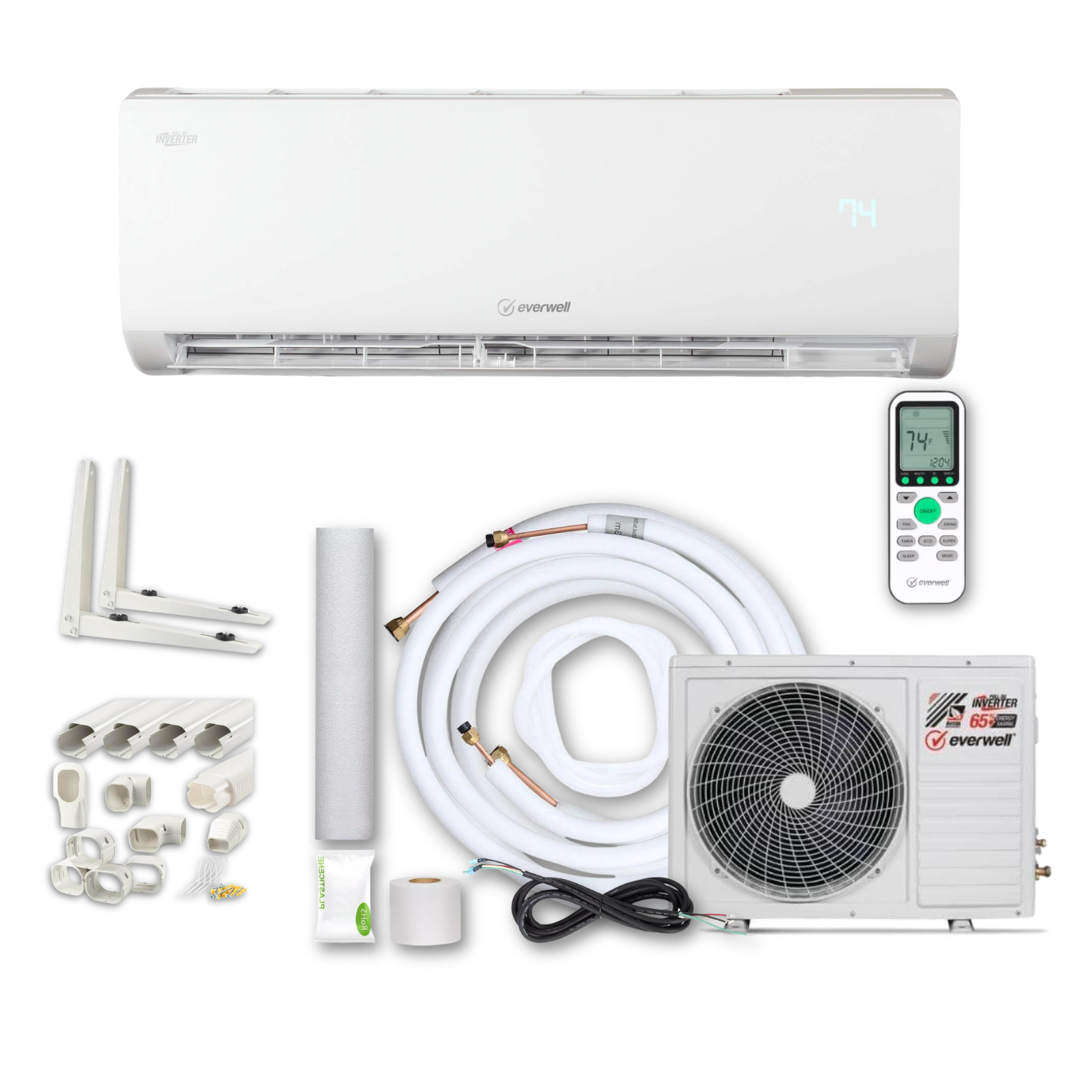 DIY Mini Split AC Kit – Includes Indoor/Outdoor Unit, Bracket & Line Set